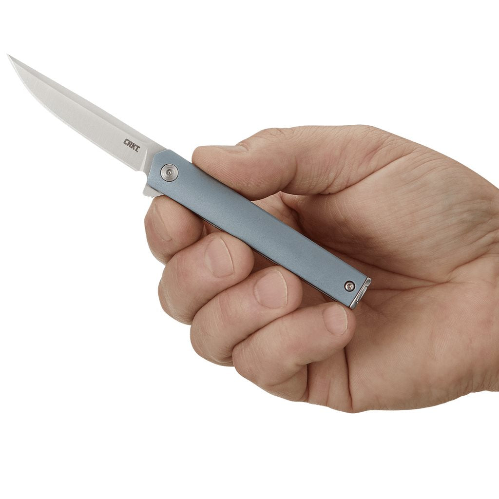 Cuchillo plegable CRKT CEO Compact azul con hoja lisa de acero 1.4116 y flipper IKBS