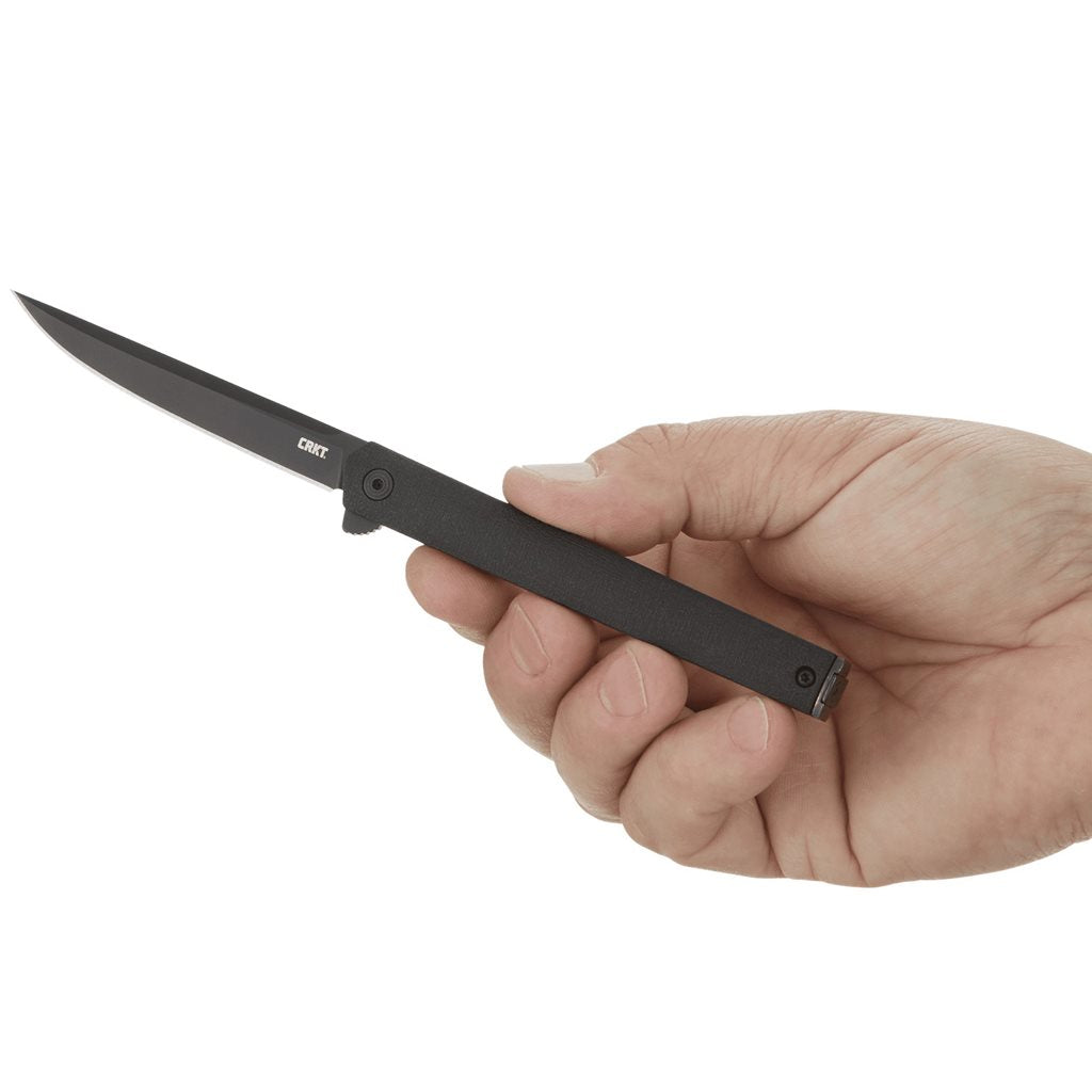 Navaja plegable CRKT CEO Flipper Blackout negra, hoja AUS-8 con EDP y cierre LinerLock