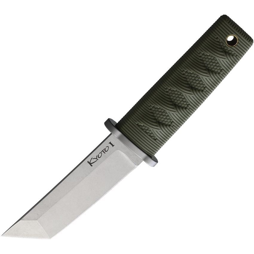 Cuchillo KYOTO tanto verde con hoja stonewash y mango Kraton, funda Secure-Ex