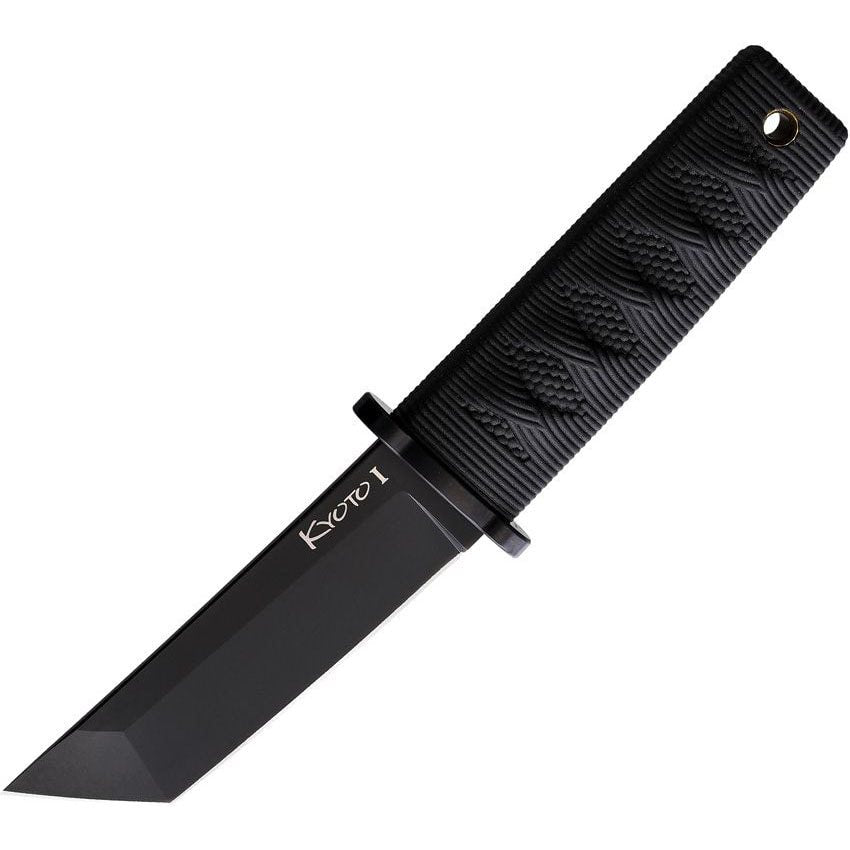 Cuchillo KYOTO II Tanto, hoja negra, empuñadura Kraton y funda Secure-Ex