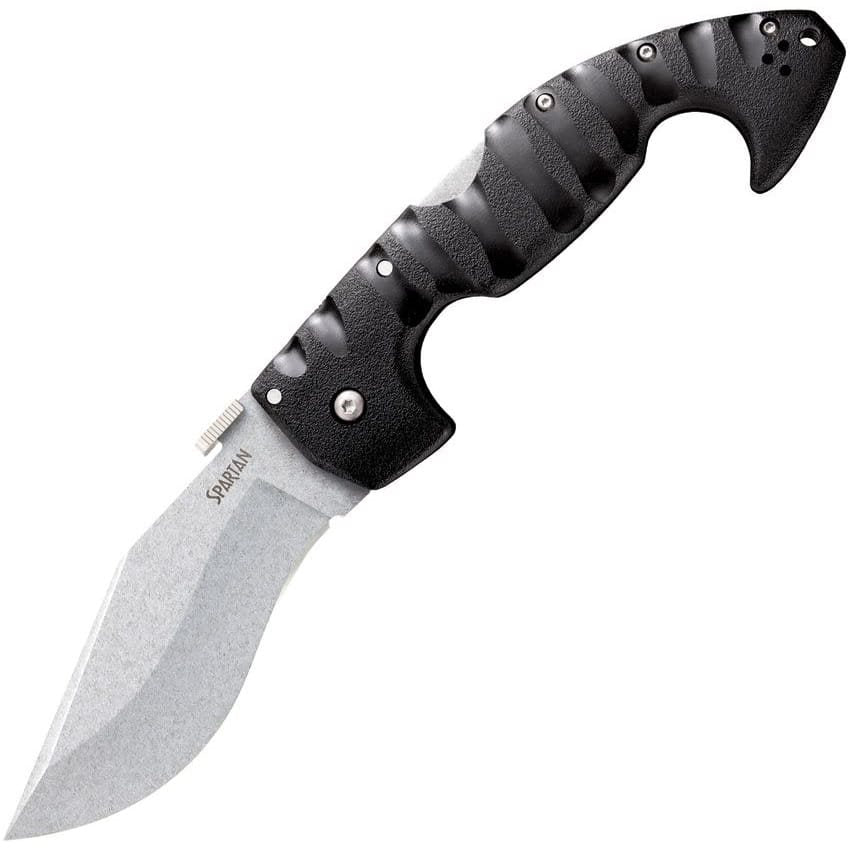 Cuchillo plegable SPARTAN con filo liso sobre fondo blanco