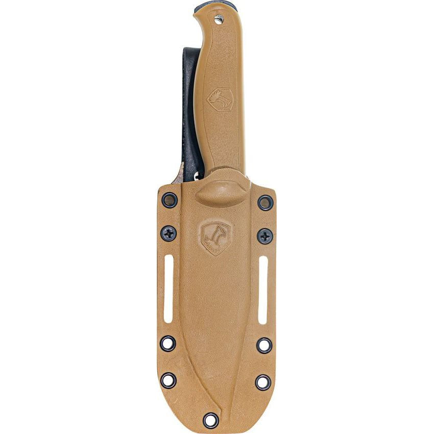 Cuchillo fijo FIGHTER DESERT con hoja de acero 1075 y acabado Cerakote, longitud total 24,7 cm
