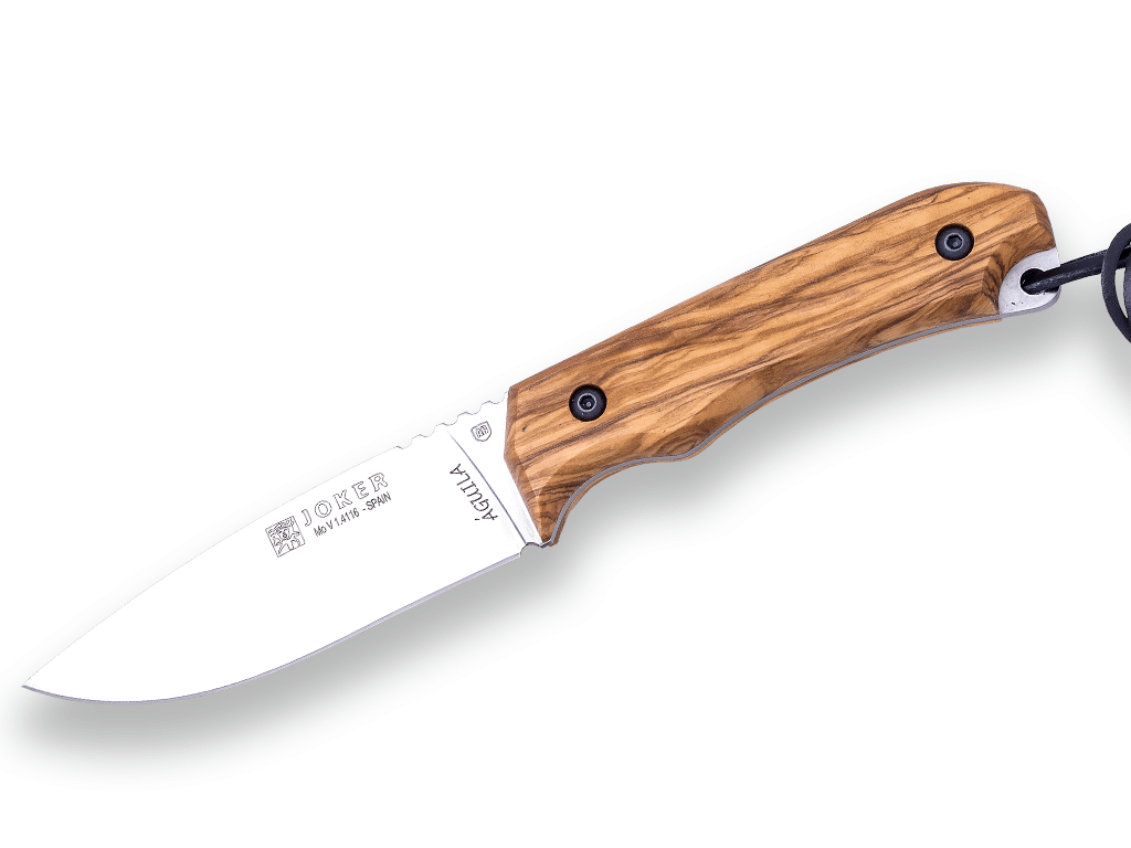 CUCHILLO BUSHCRAFT JOKER AGUILA, PUÑO DE OLIVO, HOJA DE 10,5 CM. FUNDA DE CUERO. CO104 - Espadas y Más