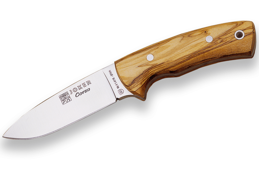 CUCHILLO BUSHCRAFT JOKER CORZO ENTERIZO CON CACHAS EN MADERA DE OLIVO Y HOJA DE 10 CM. CO25 - Espadas y Más