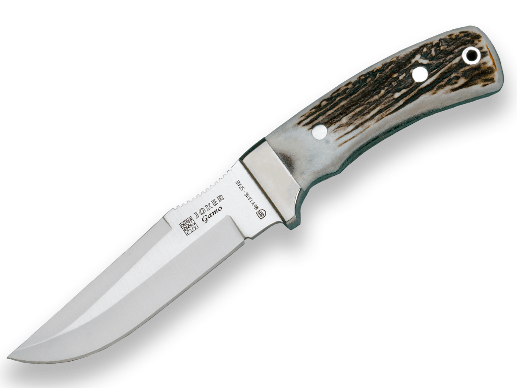Imagen de Cuchillo De Caza Joker Gamo, Cachas Asta De Ciervo Y Hoja De 13 Cm.Funda De Cuero. CC45 parte de nuestra colección en Espadas y más, sitio oficial.