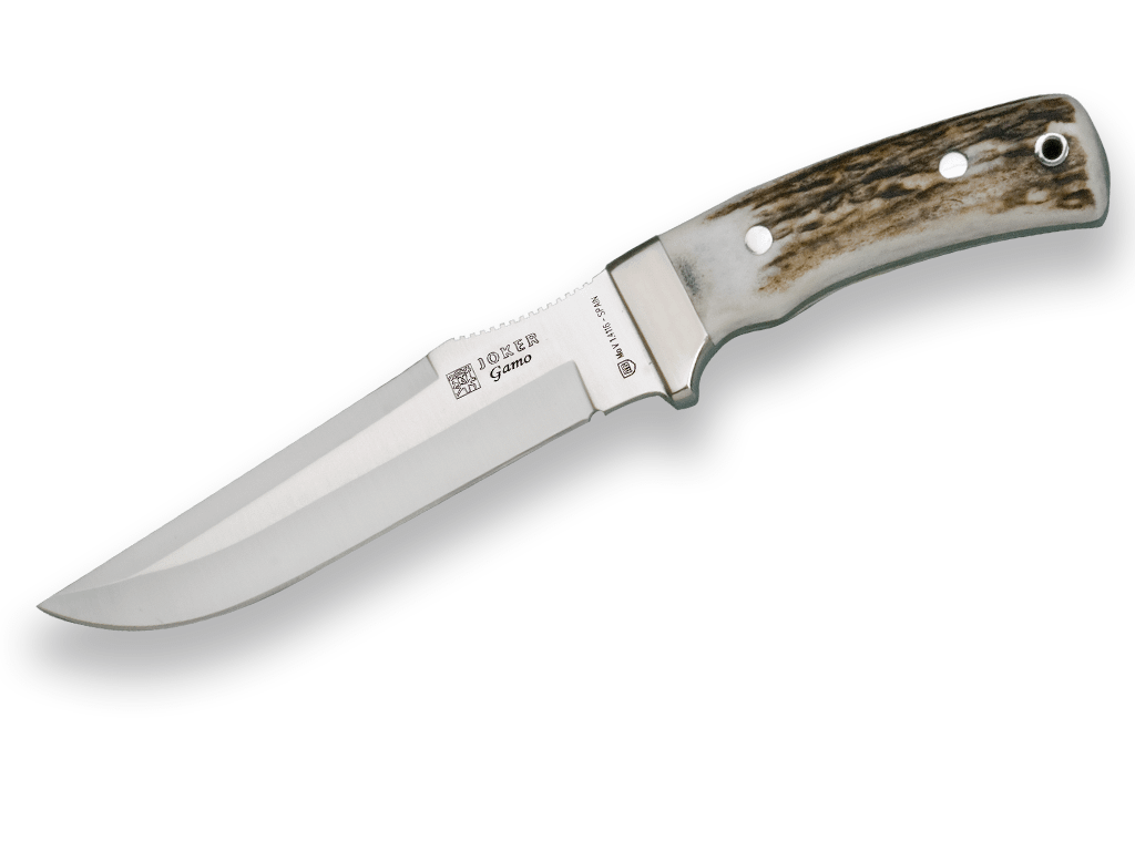 Imagen de Cuchillo De Caza Joker Gamo, Mango Asta De Ciervo Y Hoja De 15,5 Cm.Funda De Cuero. CC46 parte de nuestra colección en Espadas y más, sitio oficial.