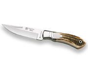 CUCHILLO DE CAZA JOKER IBICE, CACHAS EN ASTA DE CIERVO Y HOJA DE 12 CM ACERO INOX. FUNDA DE CUERO. CC04 - Espadas y Más