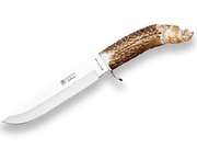 CUCHILLO DE CAZA JOKER JABATOCON PUÑO CIERVO TALLADO A MANO Y HOJA DE 17 CM. FUNDA DE CUERO. CT34 - Espadas y Más