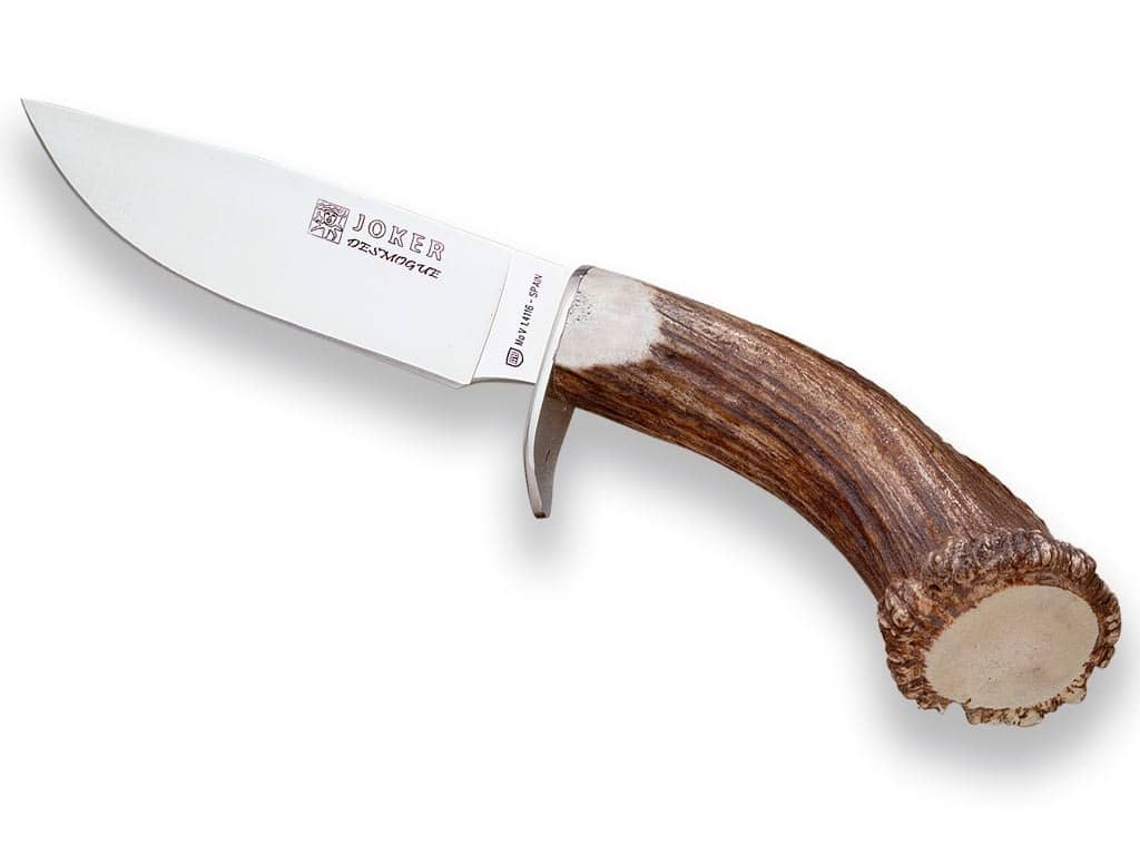 CUCHILLO DE MONTE CON PUÑO CORONA DE ASTA DE CIERVO Y HOJA DE 14 CM. - Espadas y Más