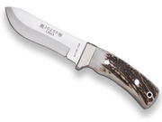CUCHILLO DE MONTE JOKER OSO, ENTERIZO, MANGO ASTA DE CIERVO,HOJA DE 12 CM. FUNDA DE CUERO. CC49 - Espadas y Más