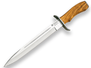CUCHILLO DE REMATE JOKER CHAMOÍS, PUÑO DE OLIVO, HOJA DE 25,5 CM.FUNDA DE CUERO CO31 - Espadas y Más