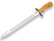 CUCHILLO DE REMATE JOKER CHAMOÍS, PUÑO DE OLIVO Y HOJA DE 33 CM.FUNDA DE CUERO CO30 - Espadas y Más