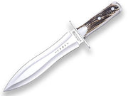 Imagen de Cuchillo De Remate Joker Jabalí, Puño En Asta Ciervo Y Hoja De Doble Filo De 25 Cm. Acero Mova 1.4116. Funda Vaquetilla. CC110 parte de nuestra colección en Espadas y más, sitio oficial.