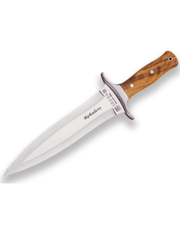 CUCHILLO DE REMATE JOKER REHALERO CON PUÑO DE OLIVO Y HOJA DE DOBLE FILO DE 23,5 CM. CON FUNDA DE CUERO CO10 - Espadas y Más