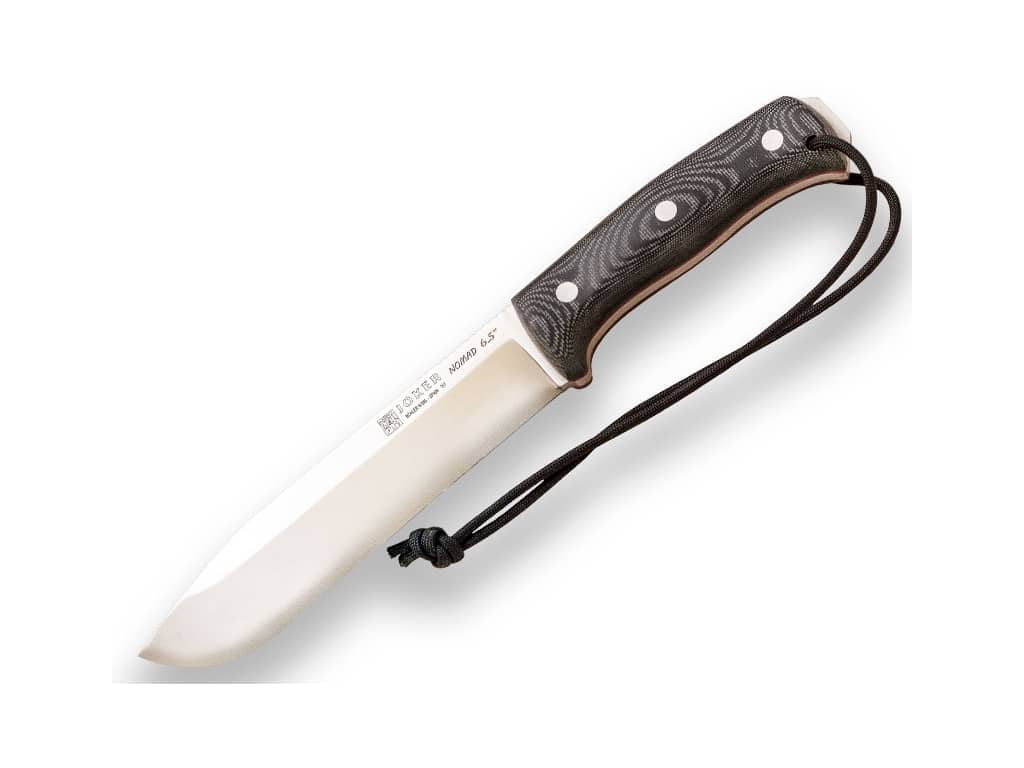 CUCHILLO DE SUPERVIVENCIA JOKER NOMAD 6.5" MANGO MICARTA NEGRA CON PEDERNAL - Espadas y Más
