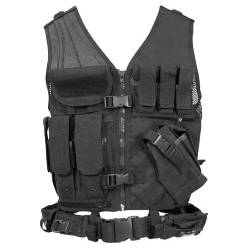 Chaleco táctico Crossdraw Condor negro en nylon de malla, vista delantera