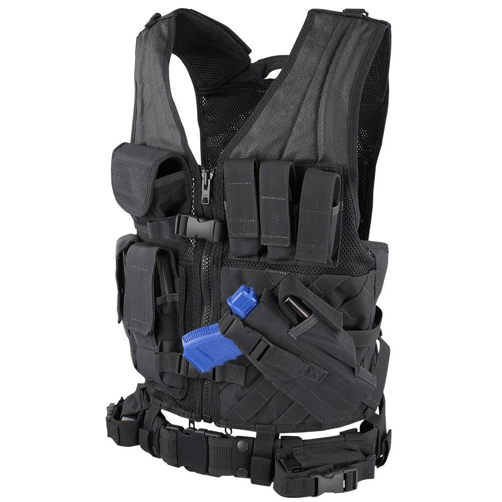 Chaleco táctico Crossdraw Condor negro en nylon de malla, vista delantera
