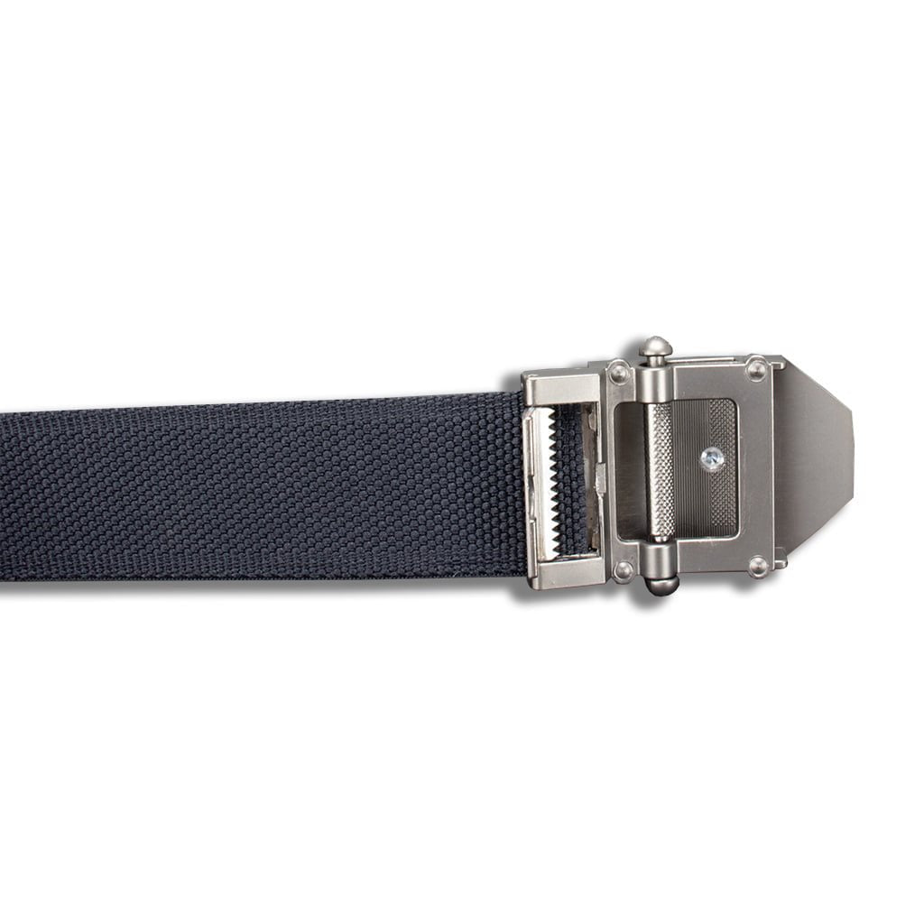 Cinturón negro con hebilla 3D motivo POLICÍA y acabado plata antigua