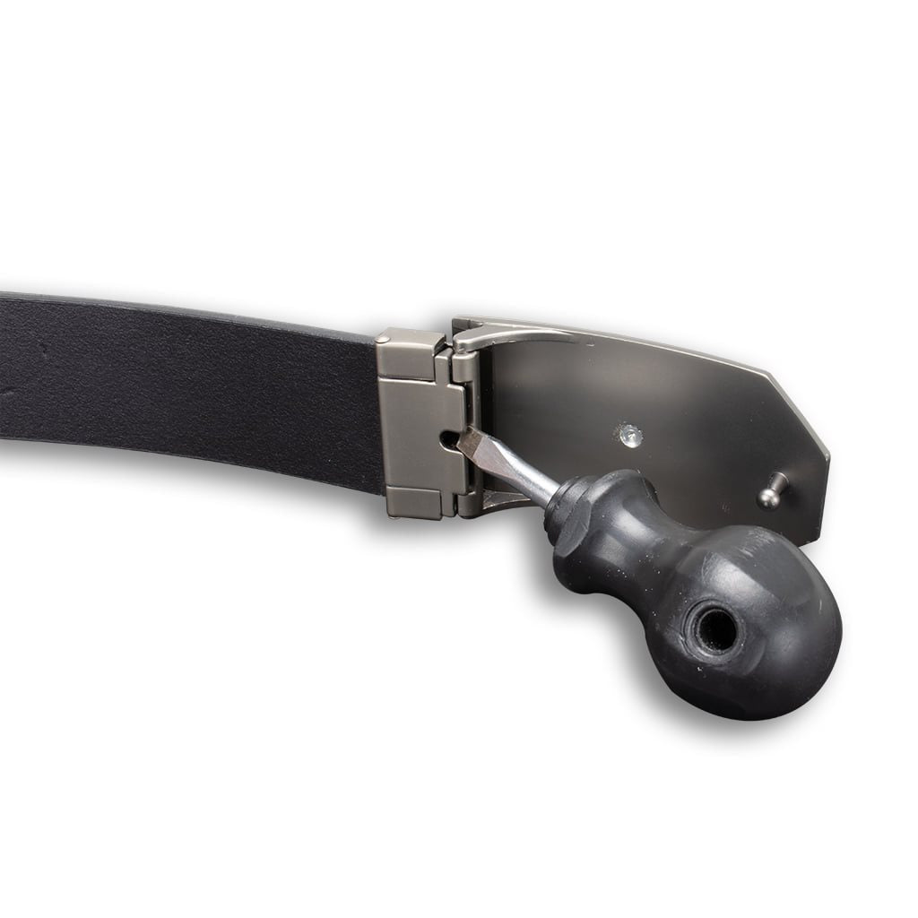 Cinturón de cuero negro con hebilla SPARTAN 3D en acabado plata antigua, 40 mm