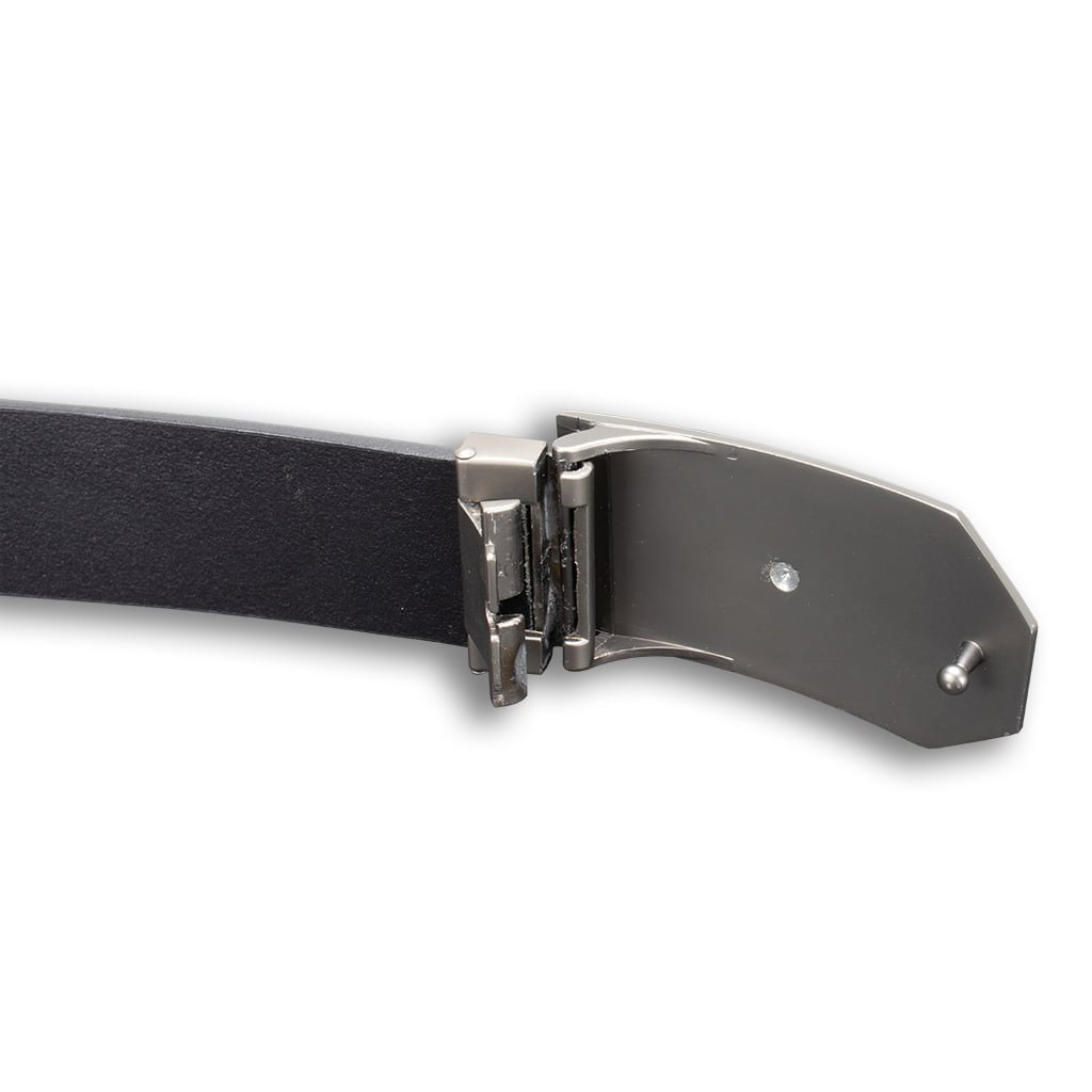 Cinturón de cuero negro con hebilla SPARTAN 3D en acabado plata antigua, 40 mm