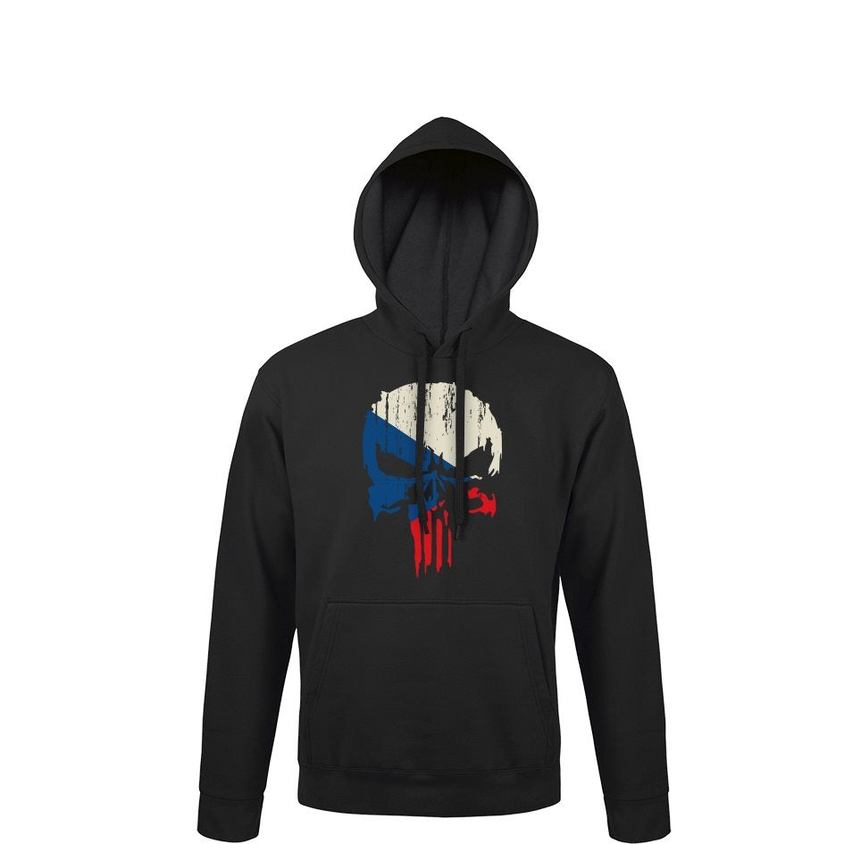 Sudadera con capucha negra ikina CZECH PUNISHER con calavera en colores de la bandera checa