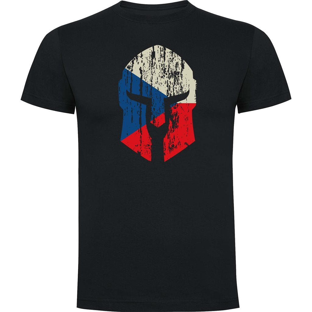 Camiseta negra CZECH PARTAN con estampado de la bandera checa en forma de casco espartano