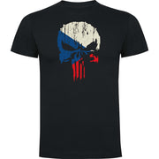 Camiseta negra con estampado de la bandera checa en forma de calavera