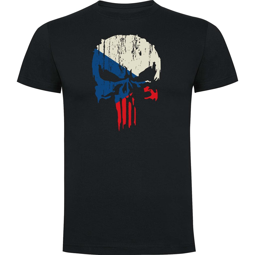 Camiseta negra con estampado de la bandera checa en forma de calavera