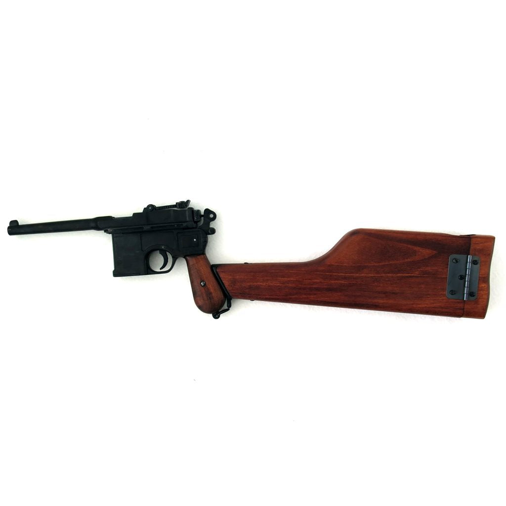 Réplica decorativa pistola Mauser C96 con culata de madera, vista lateral