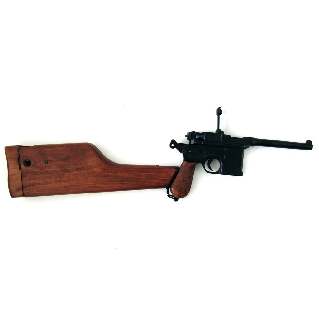 Réplica decorativa pistola Mauser C96 con culata de madera, vista lateral