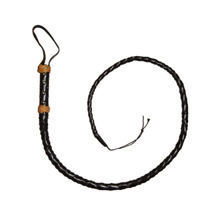 Látigo trenzado de cuero estilo cowboy, 150 cm, extremo textil