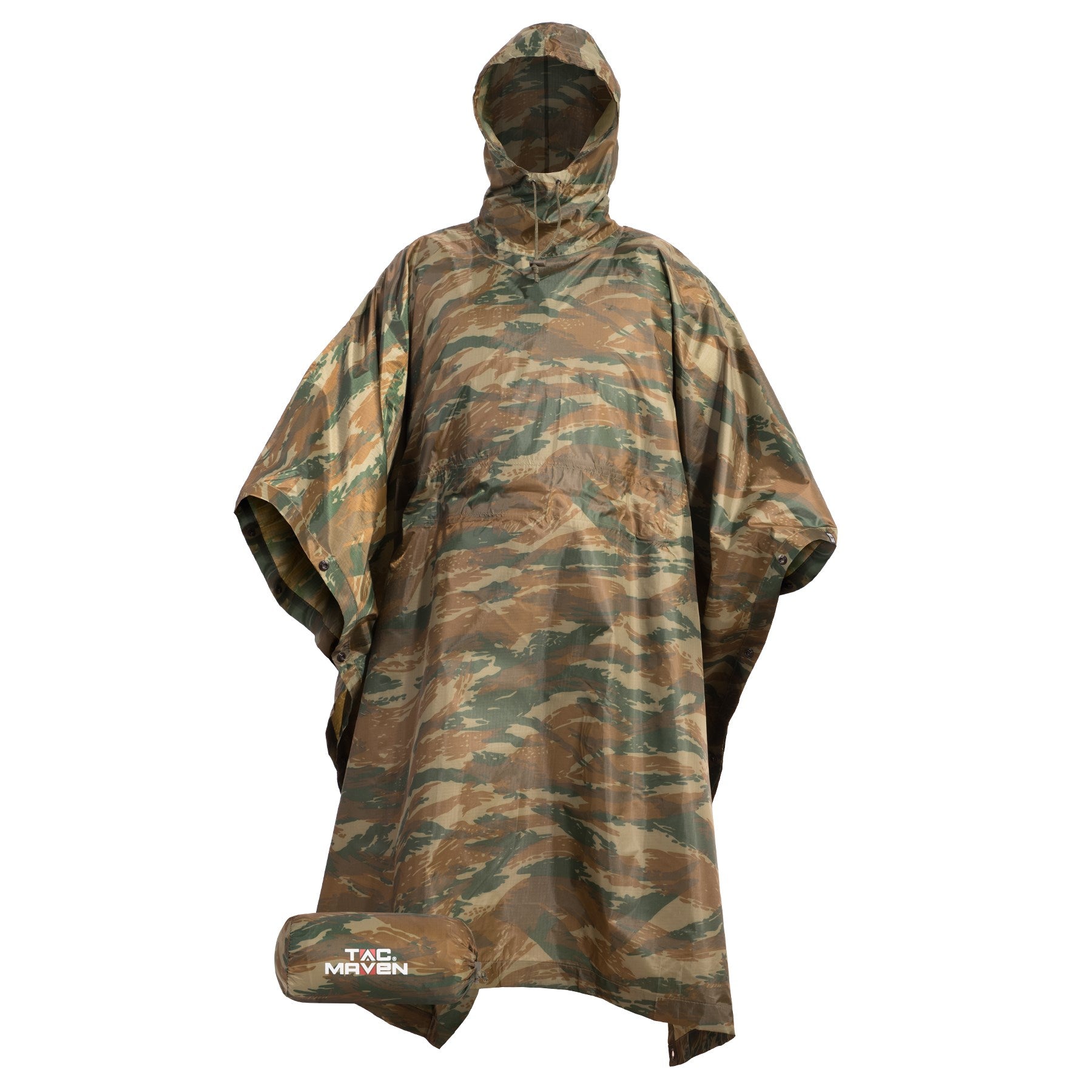 Poncho THUNDER GRECCE CAMO PENTAGON con estampado camuflaje, 210D rip-stop y bolsa de compresión
