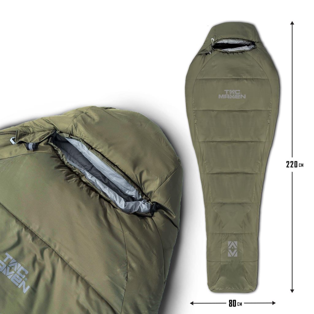 Saco de dormir momia TAC MAVEN, tejido 300T pongee rip-stop y relleno de dos capas de fibra hueca