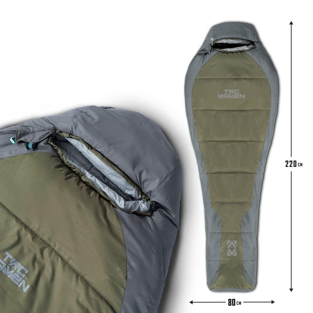 Saco de dormir momia TAC MAVEN, tejido 300T pongee rip-stop y relleno de dos capas de fibra hueca