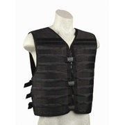 Chaleco táctico MOLLE DASTA negro, vista frontal, material resistente y forro de malla que evacua el sudor