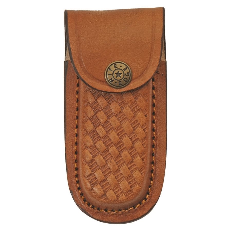Navaja plegable Damasco Twisted con mango de madera y funda de cuero