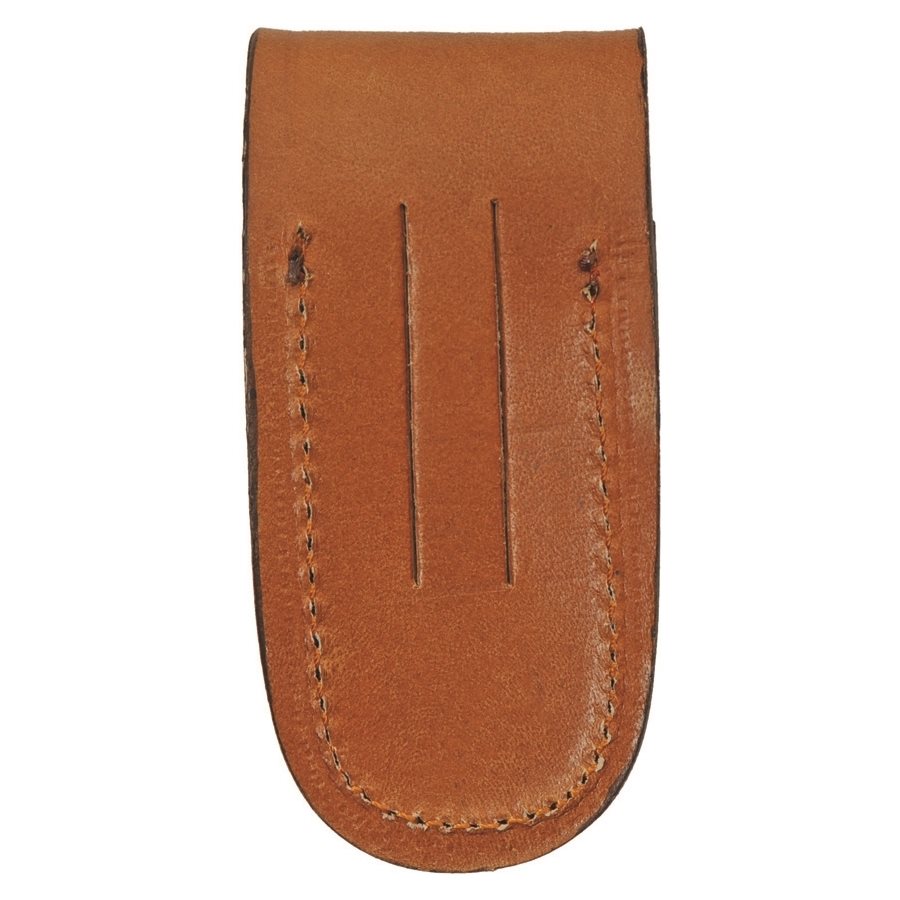 Navaja plegable Damasco Twisted con mango de madera y funda de cuero