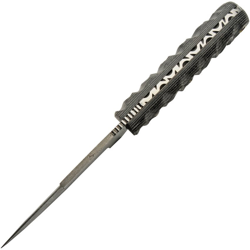 Cuchillo CHARCOAL HUNTER con hoja de damasco 108 mm y mango micarta negro-blanco, con funda de cuero