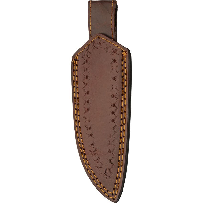Cuchillo fijo GROOVED con hoja de acero damasco, filo liso y mango de madera con remates metálicos