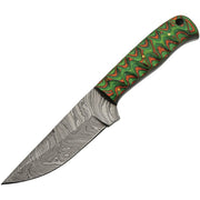 Cuchillo HUNTER GREEN con hoja de acero damasco y mango de madera naranja-verde