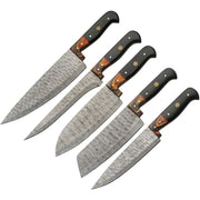 Set de 5 cuchillos de cocina en acero damasco con funda de polipiel