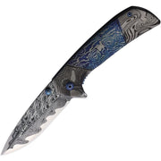 Cuchillo plegable ETCHED con efecto damasco y hoja liso en acero 420C, flipper y cierre LinerLock