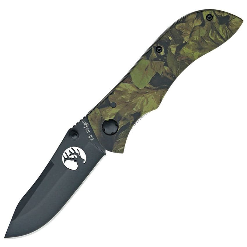Navaja cerrable CAMO LEAVES con empuñadura en camuflaje de hojas y filo liso