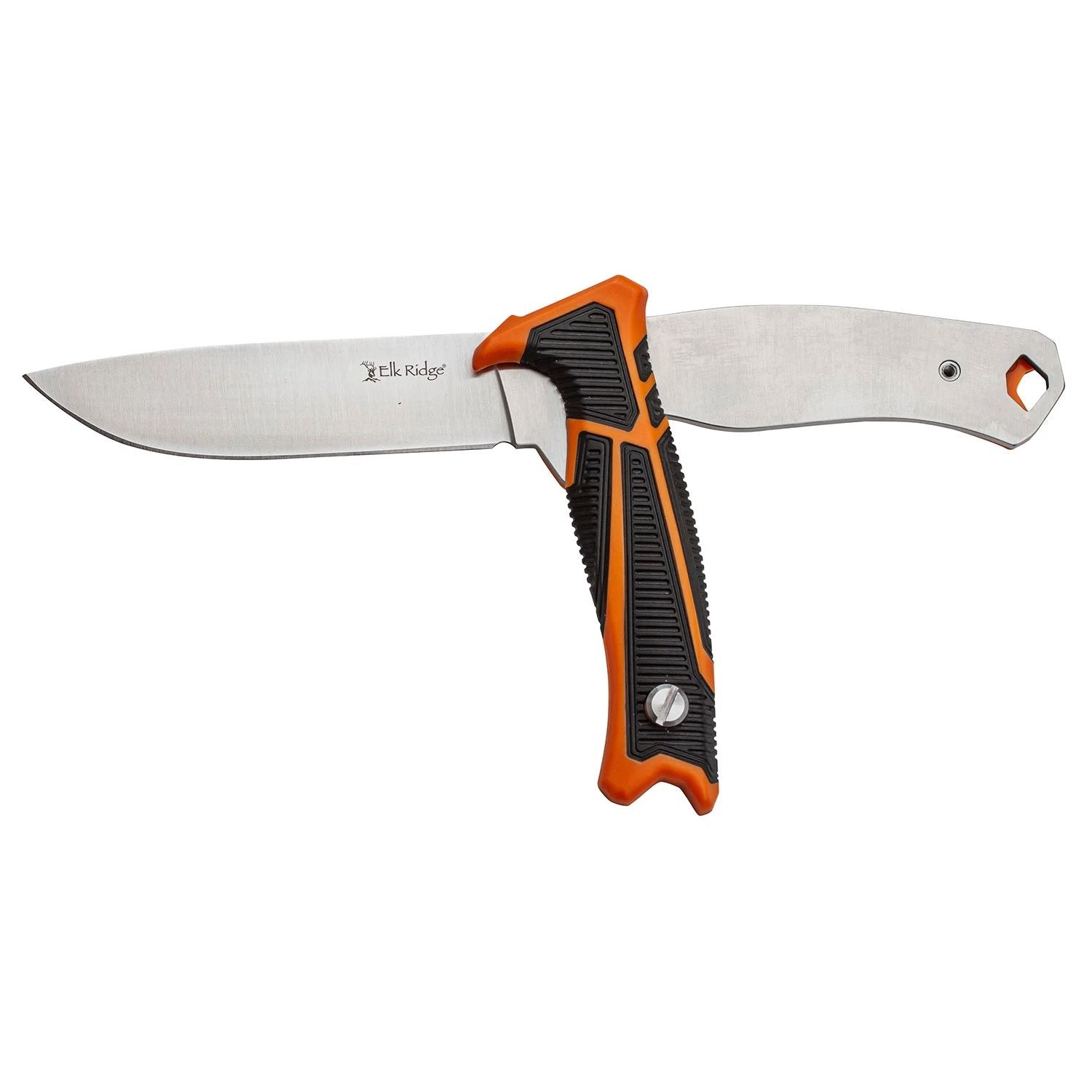 Set 2 cuchillos fijos HUNTING COMBO naranja - hoja 11,4 cm, acero 8Cr13MoV, incluye pedernal y funda