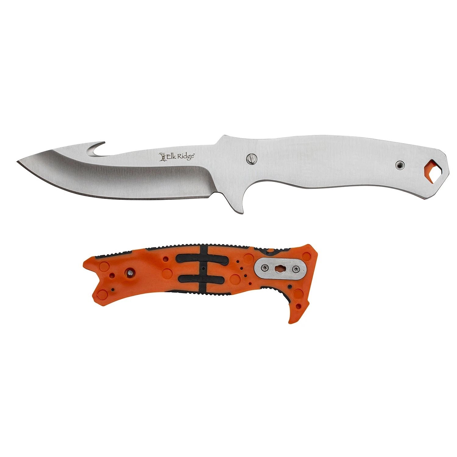 Set 2 cuchillos fijos HUNTING COMBO naranja - hoja 11,4 cm, acero 8Cr13MoV, incluye pedernal y funda