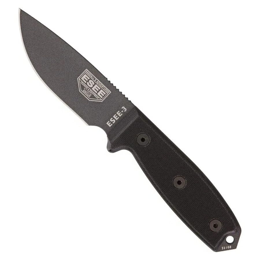 Cuchillo 3 Tactical hoja fija 1095HC 9,8 cm con acabado negro y mango Micarta negro