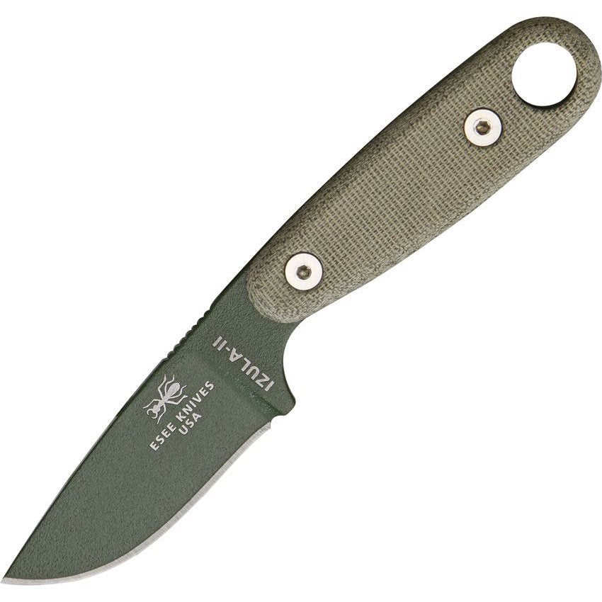 Cuchillo IZULA-II con funda y hoja negra, compacto EDC, fabricado en EE. UU.