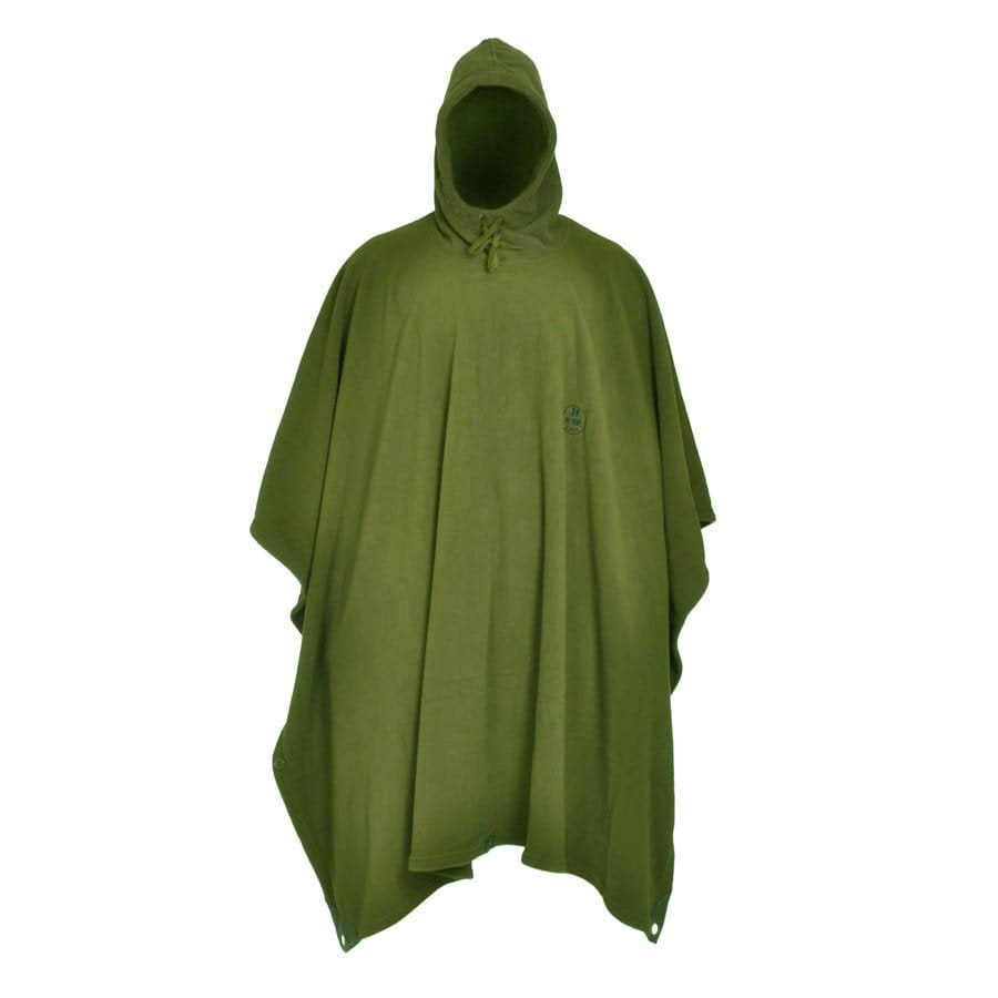Poncho fleece verde con capucha ajustable
