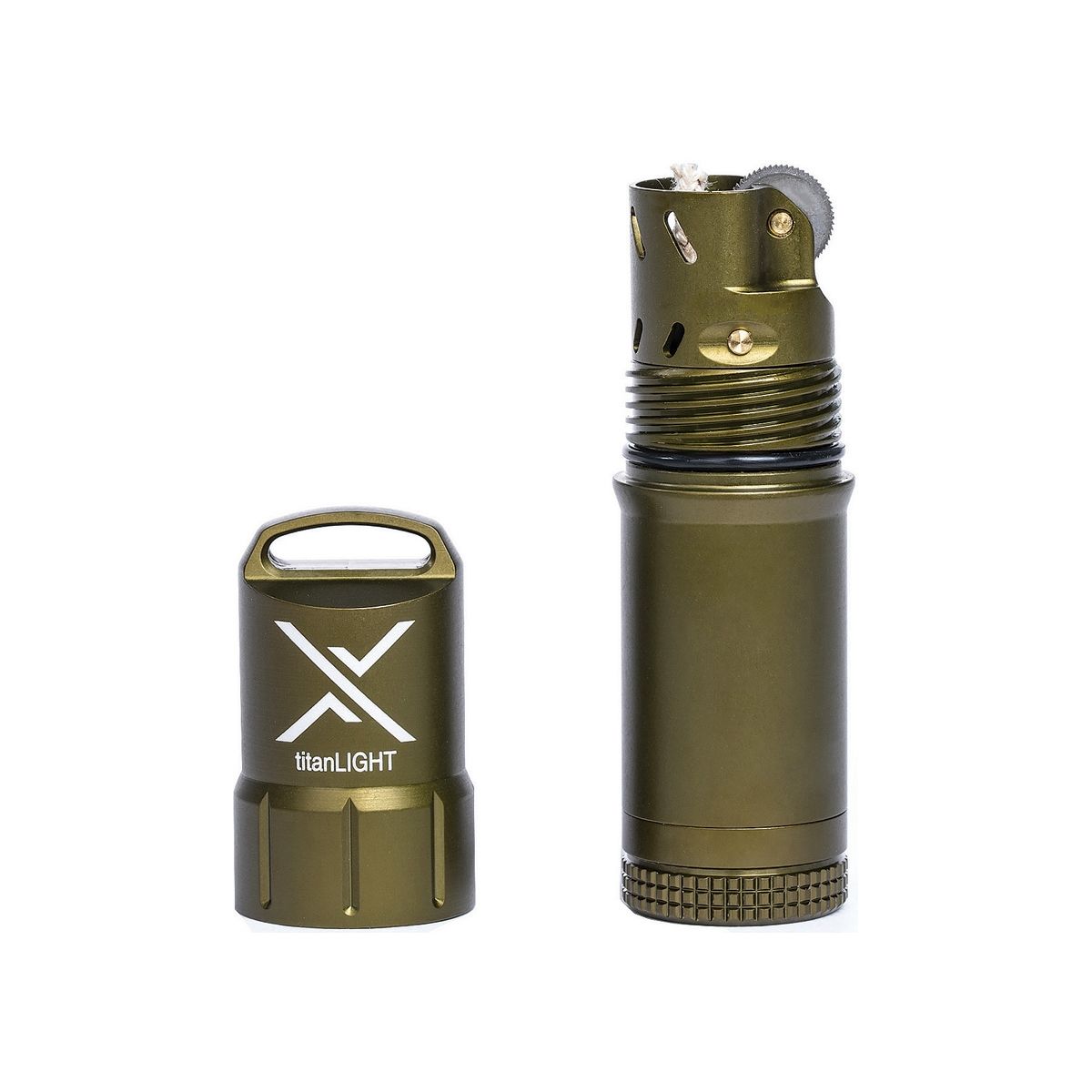 Encendedor titanLIGHT™ verde resistente al agua de aluminio (86×25 mm)
