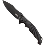 Navaja plegable CONQUEROR negra, hoja lisa 12 cm, acero 8Cr13MoV, flipper y clip de bolsillo